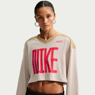 Nike Womens Nike Sportswear Oversized Long-Sleeve Cropped Jersey in Brown | IM8448-236