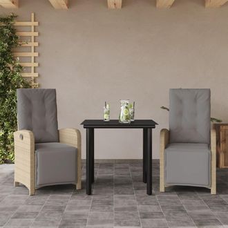 vidaXL Sillas Y Mesita De Jard&iacute;n 3 Piezas Rat&aacute;n Sint&eacute;tico Coj&iacute;n Beige Vidaxl