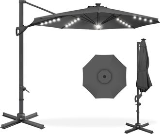 Best Choice Products 10ft 360-Degree Solar LED Lit Cantilever Patio Umbrella, Outdoor Hanging Shade