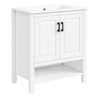 Urban Meuble Mueble bajo lavabo de 76 cm blanco con lavabo, puertas dobles y nicho