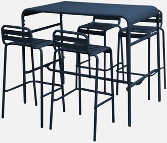 Sweeek Mesa Alta De Jard&iacute;n Con 4 Taburetes De Acero