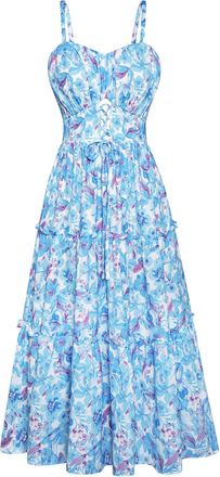 Grace Karin Dresses Women Elegant Dresses for Wedding Guests Flower Dress Beach Party Dress Casual Vintage Blue-Lila Flower XXL-1