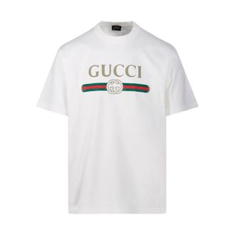 Gucci Logo Print Ronde Hals Korte Mouw T-Shirt - Heren - Tops - Wit - Maat: S