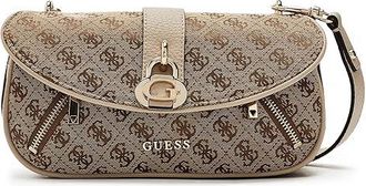 Guess Jessa Flap Crossbody Cross Body Womens Handbags Latte Logo, Polyurethane