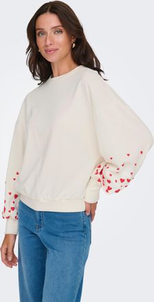 Only Sweatshirt ONLY ONLBROOKE L/S O-NECK FLOWER SWT, Damen, Gr. XS, cloud dancer print:heart high risk rot, Sweatware, Obermaterial: 60% Baumwolle, 40% Po