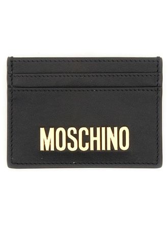 Moschino Logo-Embellished Leather Card Case - Black