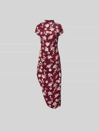 Rotate Maxikleid mit floralem Allover-Stitching in Rot, Gr&ouml;&szlig;e 34