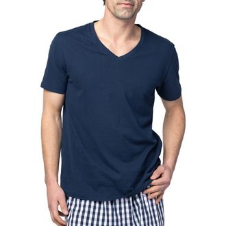 Petite Plume Pima Cotton V-Neck Top in Navy at Nordstrom, Size X-Small