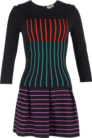 Fendi Fendi gestreepte mini-jurk met uitlopende rok in veelkleurige wol