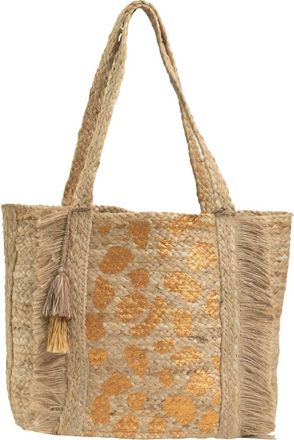 Magid Womens Metallic Leopard Print Jute Tote Bag In Natural/gold