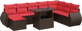 vidaXL 9 Piece Garden Sofa Set with Cushions Brown Poly Rattan Acacia Vidaxl