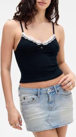 BDG Diana Lace Trim Crop Rib Knit Camisole in Black at Nordstrom Rack, Size X-Small