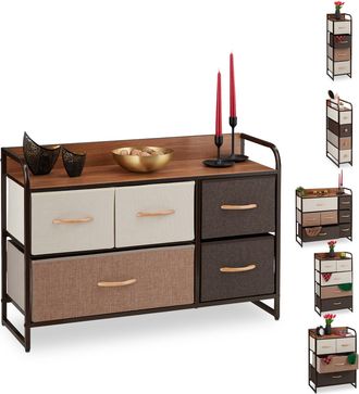 Relaxdays Mueble Modular, 5 Cajones Deslizantes, Balda, Cestas Plegables, C&oacute;moda De Tela, 58 X 87,5 X 31,5 Cm, Marr&oacute;n - Relaxdays