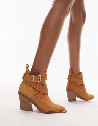 Bronx New-kole - Stivaletti stile western in camoscio color toffee con fibbia-Marrone