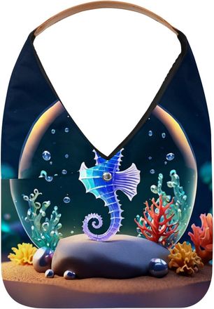 Generic Seahorse Crystal Ball Reusable Lightweight Grocery Bags - Foldable Into Compact Pouch, Washable & Sturdy, Multipurpose for Shopping and Travel