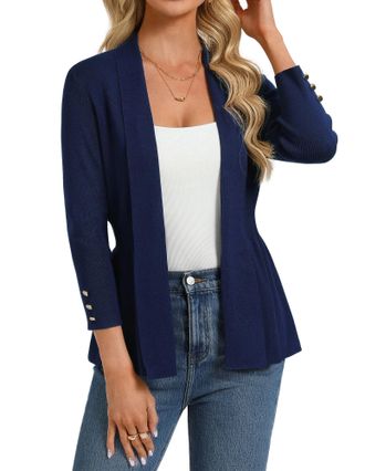 Grace Karin Womens Slim-Fit Cardigan 3/4 Sleeves Open Front Casual Lightweight Tops Navy Blue XXL