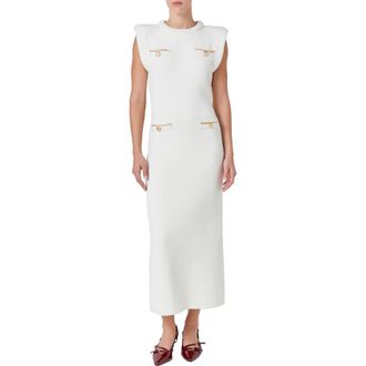 endless rose Knit Padded Shoulder Maxi Dress in Cream at Nordstrom, Size Large