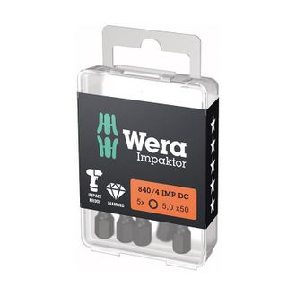 Wera Bit Impaktor 1/4 Din 3126 E6.3 Hexagonal 5x50mm 5er Paquete Paquete