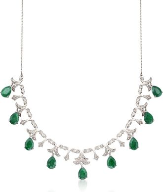 Ross-Simons Emerald and. Diamond Necklace in Sterling Silver
