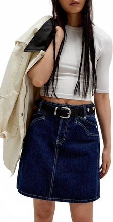 Free People Suzy Denim Midi Skirt In Deep Blue Crush