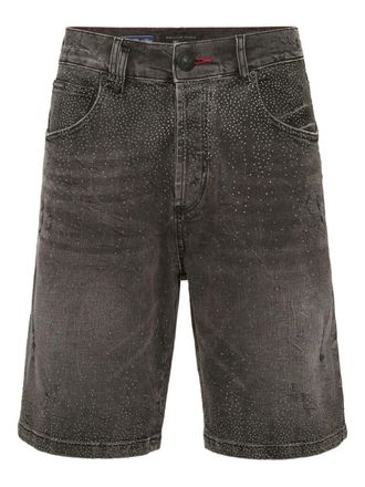 Philipp Plein rhinestone-embellished shorts - men - Cotton/Elastane - 32 - Grey