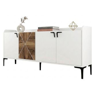 Dmora Aparador Elini, 2 Estantes, 4 Puertas, 1 Puerta Efecto Madera, 180x35x78h Cm Blanco