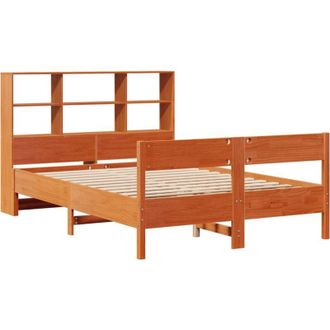 vidaXL Cama Con Estanter&iacute;a Sin Colch&oacute;n Madera Maciza Marr&oacute;n 140x190 Cm Vidaxl