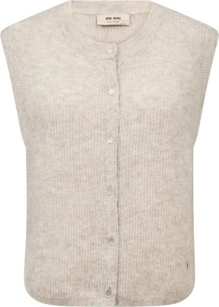 Mos Mosh Gebreid Vest met Ronde Hals - Dames - Ronde hals truien - Grijs - L - Truien & Vesten