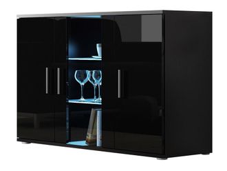 Mirjan24 Mobilier1 - Aparador Tornola 106, Negro + Negro Brillante, 80x120cm, N&uacute;mero De Puertas: 041cm, Aglomerado Laminado, Vidrio, Led