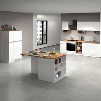 Dmora Dmora - Cocina Completa Baptiste, Conjunto De Cocina Modular, Cocina Modular Con M&uacute;ltiples Elementos, 100% Made In Italy, Blanco Brillo Y Roble