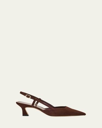 Stuart Weitzman Vinnie Suede Kitten Slingback Pumps