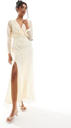 Asos Vestito midi avvolgente sul davanti giallo latticello con cuciture