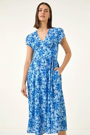 Roman Floral Print Midi Tea Dress