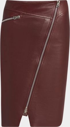 Tom Ford Lux Plonge Leather Diagonal Zip Skirt