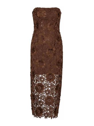 Rotate Midi dress in brown with floral lace