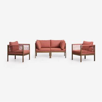 Sklum Conjunto De Jard&iacute;n Con Sof&aacute; Modular De 2 Piezas Con Reposabrazos Y 2 Sillones En Madera De Acacia Branson Sklum