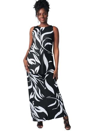 Jessica London Stretch Knit Tunic Tank in Black Abstract Petal at Nordstrom, Size 16