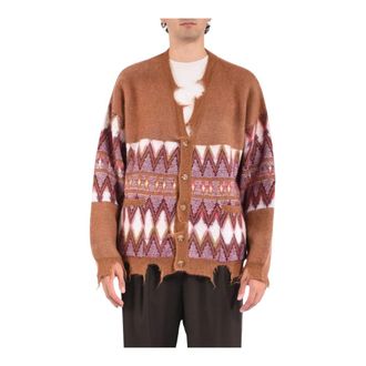 Laneus Cardigans, male, Brown, Size: M Destroyed Jacquard Wool Cardigan