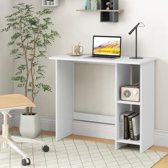 Costway Costway - Escritorio Blanco 80 X 39,5 Cm, Mesa Ordenador Con 2 Estantes Ajustables, Escritorio Peque&ntilde;o Dormitorio Hogar Oficina