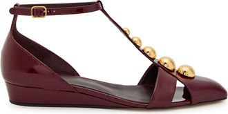 Chlo&eacute; Cleia Stud-embellished Patent Leather Sandals - Burgundy - 36 (IT36 / UK3)