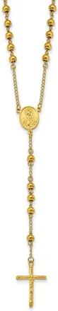 Diamond2Deal Stainless Steel Polished Yellow plated Beaded Rosary Cross Necklace 30