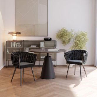 TecTake Lot de 2, sillas de comedor, terciopelo, reposabrazos, negro