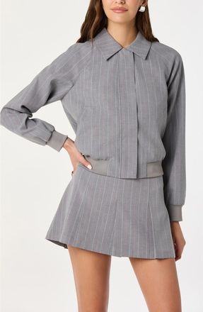 ASTR the Label Pinstripe Flight Jacket in Grey Strip at Nordstrom, Size X-Small