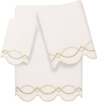 Linum Home Textiles 100% Turkish Cotton Diamond Chain Scallop 3Pc Embellished Towel Set