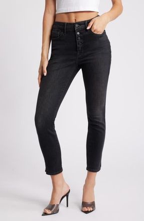 Good American Good Legs Button Fly Crop Straight Leg Jeans in Black62 at Nordstrom, Size 00