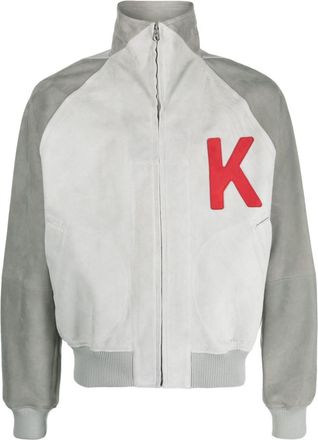 Kenzo colour-block logo-print bomber jacket - men - Polyester/Sheepskin/Polyamide/Elastane - M - Grey