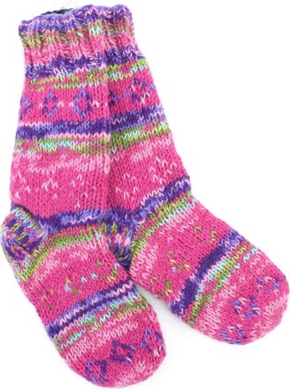 Loud Elephant Hand Knitted Wool Slipper Socks Lined - SD Pink Purple