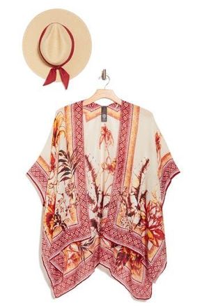 Vince Camuto Tropical Blooms Topper & Sun Hat Set in Neutral Rust at Nordstrom Rack