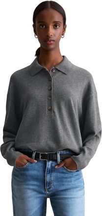 Marc O'Polo Denim Polokragenpullover MARC OPOLO DENIM relaxed fit aus Soft Cotton Stretch, Damen, Gr. XL, asphalt melange, Strick, Obermaterial: 58% Baumwolle, 25% Poly