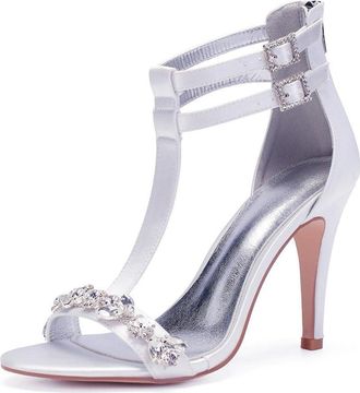 Generic Wedding Shoes High Heels Women Bridal Stiletto Heels Open Toe Heeled Sandals for Dressy Wedding Party 10.5Cm,White,4 UK